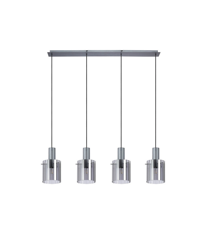 Hudson Linear Pendant 4 Light Adjustable E27 Dark Grey/Smoke Wide Line Glass-6