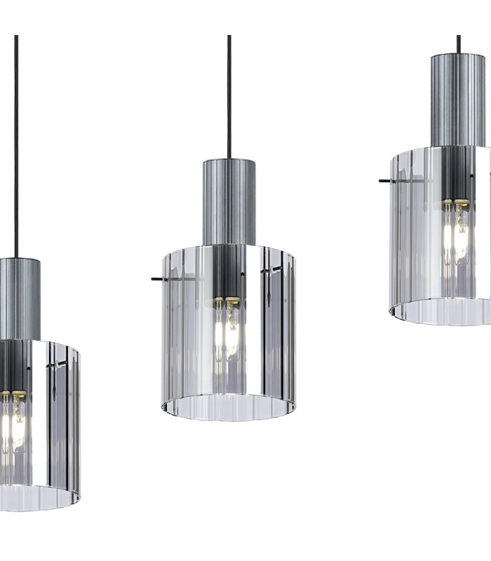 Hudson Linear Pendant 4 Light Adjustable E27 Dark Grey/Smoke Wide Line Glass-8