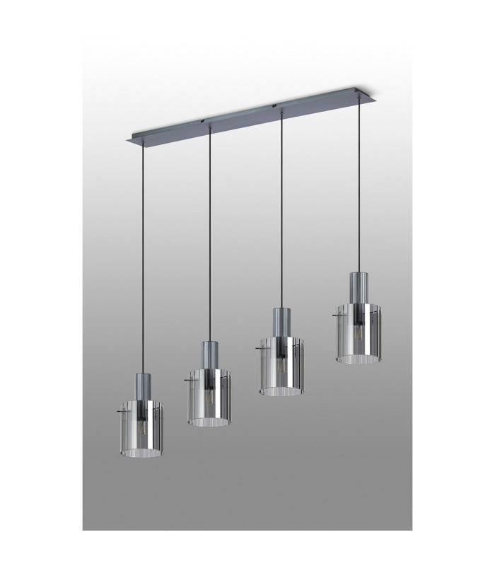 Hudson Linear Pendant 4 Light Adjustable E27 Dark Grey/Smoke Wide Line Glass-9