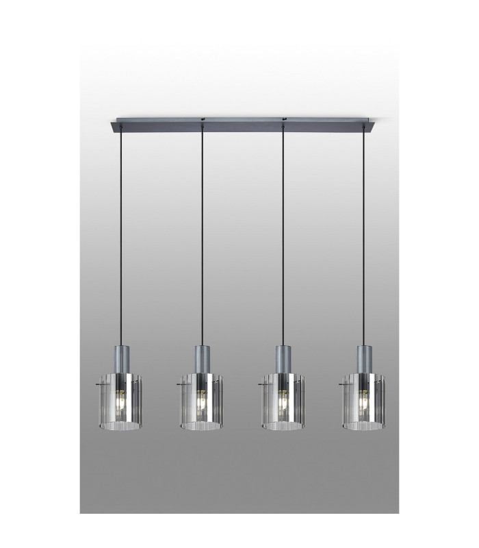 Hudson Linear Pendant 4 Light Adjustable E27 Dark Grey/Smoke Wide Line Glass-10