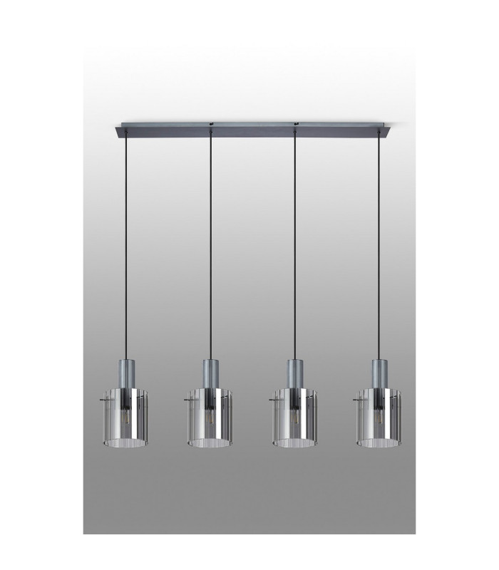 Hudson Linear Pendant 4 Light Adjustable E27 Dark Grey/Smoke Wide Line Glass-11