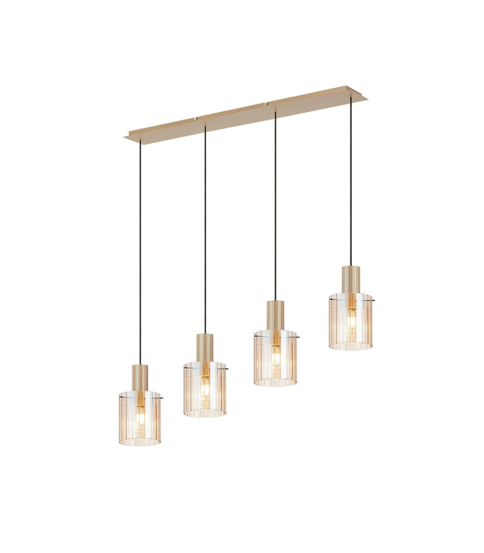 Hudson Linear Pendant 4 Light Adjustable E27 Light Gold/Amber Wide Line Glass-1