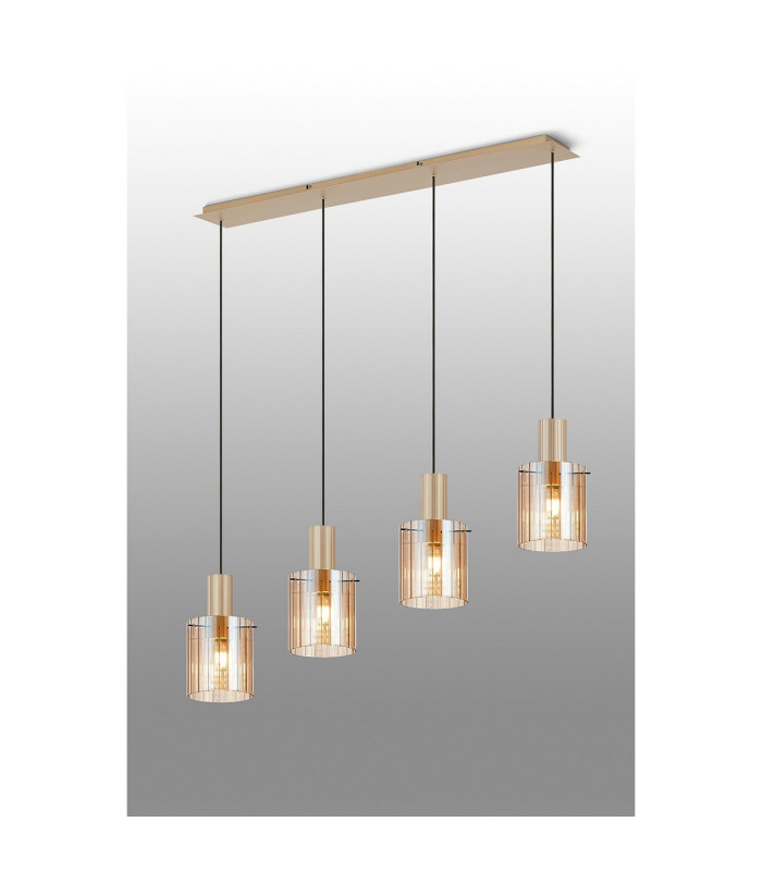 Hudson Linear Pendant 4 Light Adjustable E27 Light Gold/Amber Wide Line Glass-3