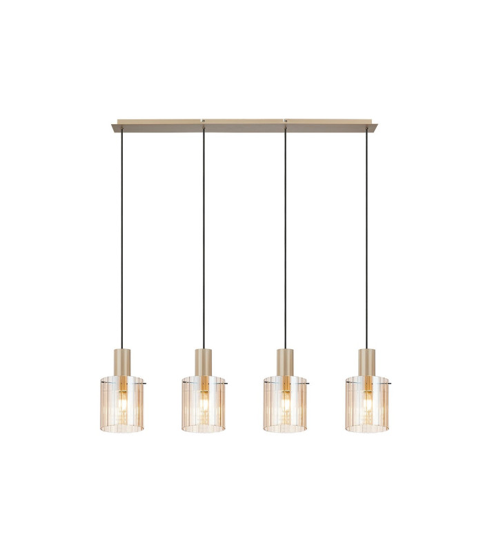 Hudson Linear Pendant 4 Light Adjustable E27 Light Gold/Amber Wide Line Glass-5