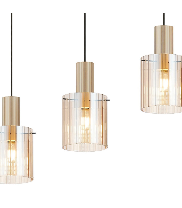Hudson Linear Pendant 4 Light Adjustable E27 Light Gold/Amber Wide Line Glass-8