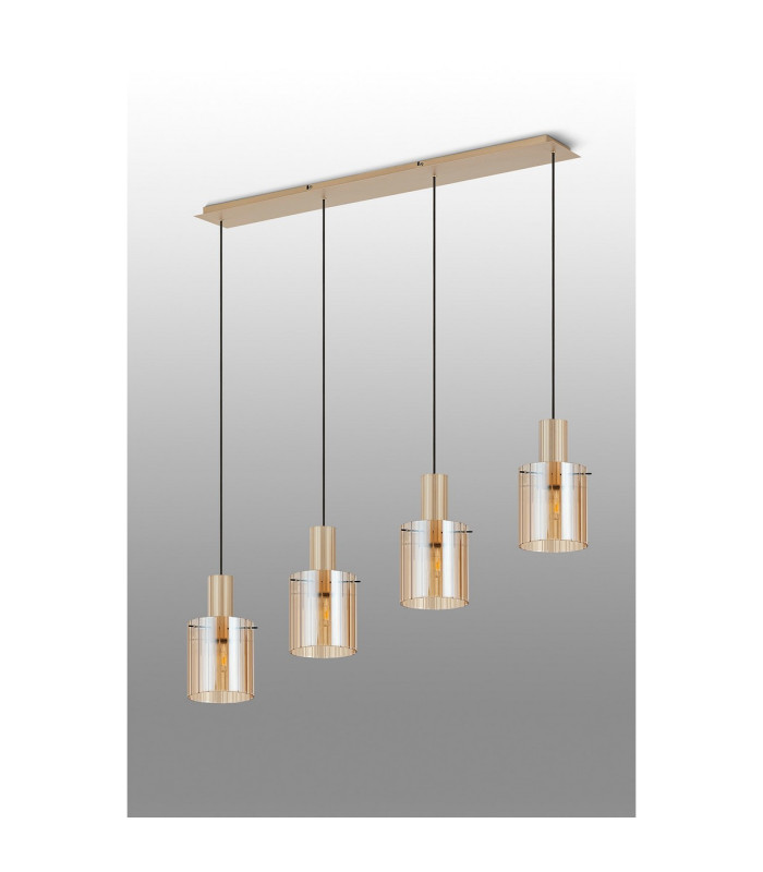 Hudson Linear Pendant 4 Light Adjustable E27 Light Gold/Amber Wide Line Glass-9
