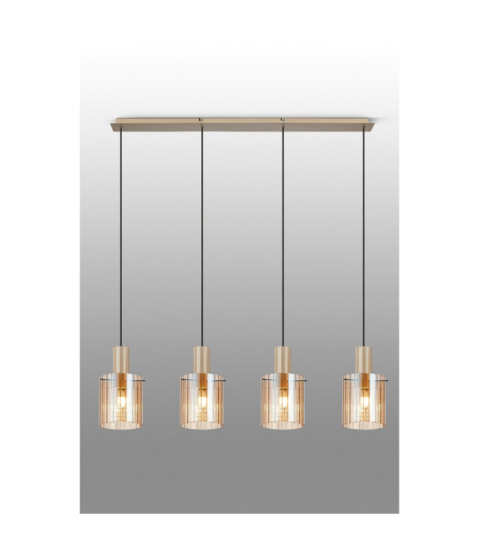 Hudson Linear Pendant 4 Light Adjustable E27 Light Gold/Amber Wide Line Glass-10