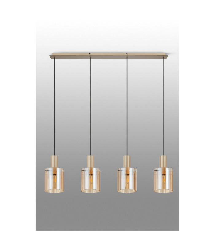 Hudson Linear Pendant 4 Light Adjustable E27 Light Gold/Amber Wide Line Glass-11