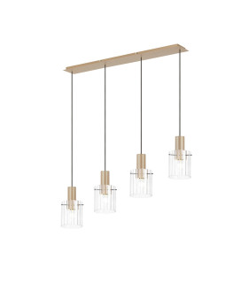 Hudson Linear Pendant 4 Light Adjustable E27 Light Gold/Clear Wide Line Glass-1