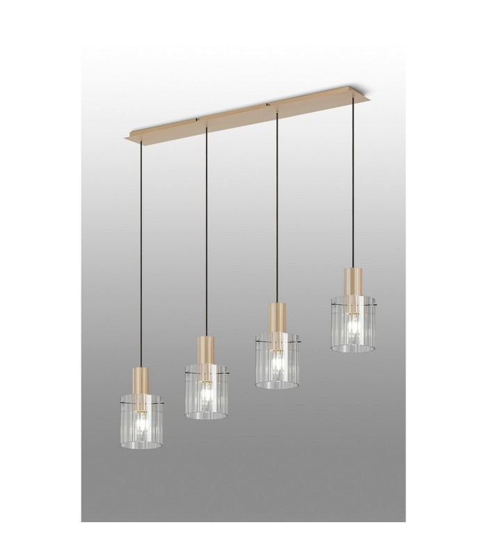 Hudson Linear Pendant 4 Light Adjustable E27 Light Gold/Clear Wide Line Glass-3