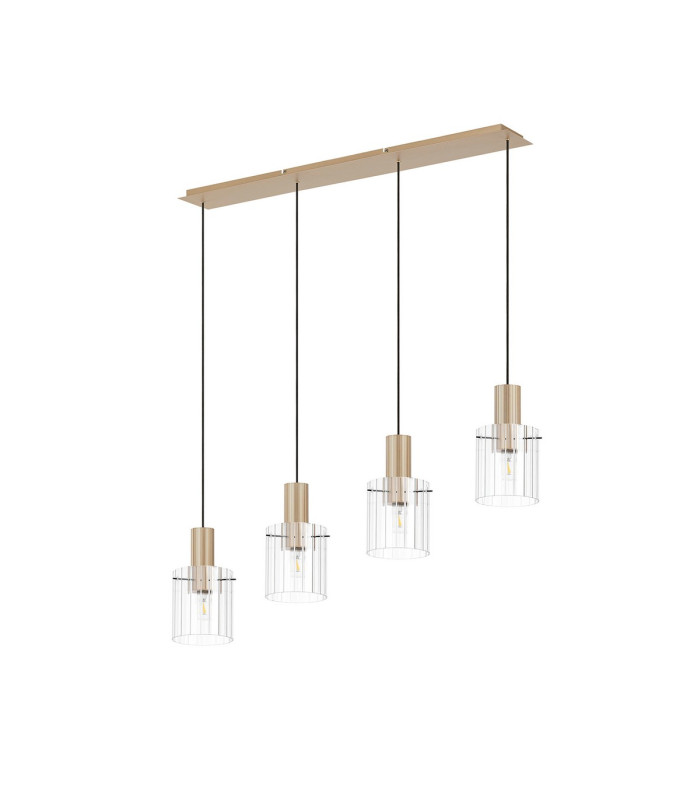 Hudson Linear Pendant 4 Light Adjustable E27 Light Gold/Clear Wide Line Glass-4