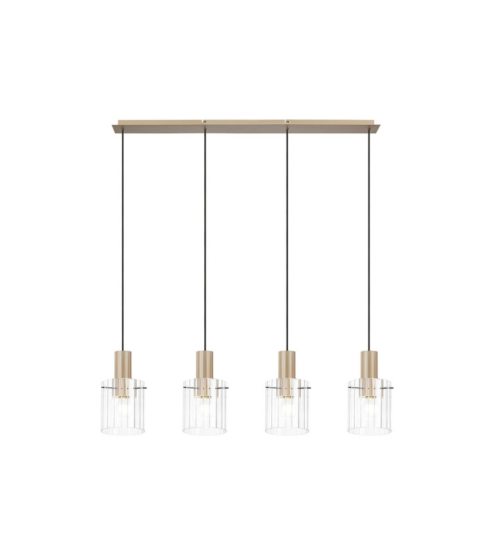 Hudson Linear Pendant 4 Light Adjustable E27 Light Gold/Clear Wide Line Glass-5