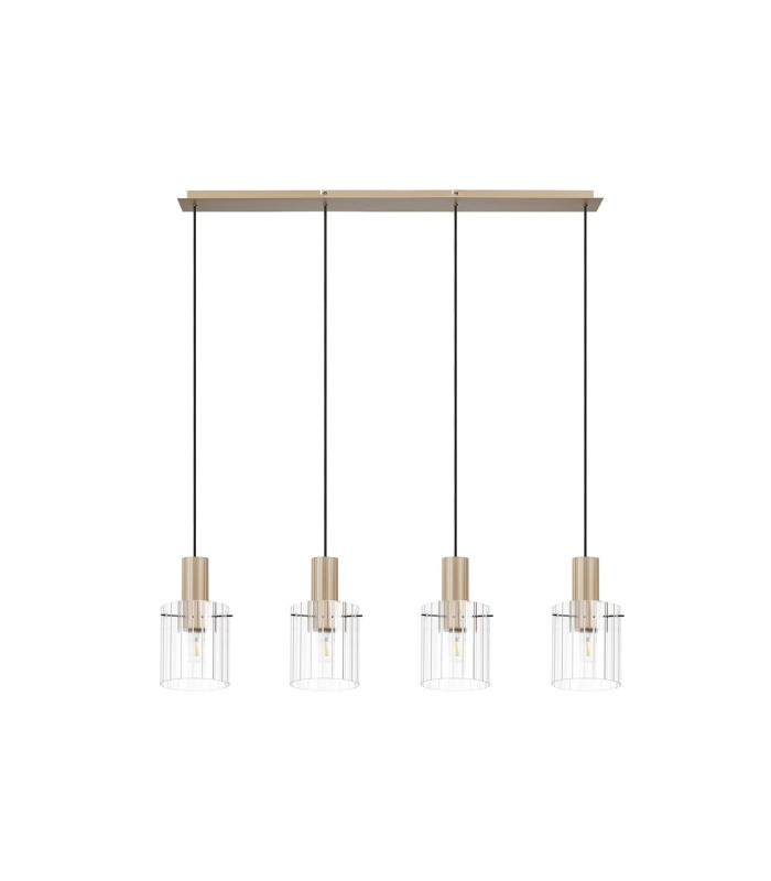 Hudson Linear Pendant 4 Light Adjustable E27 Light Gold/Clear Wide Line Glass-6