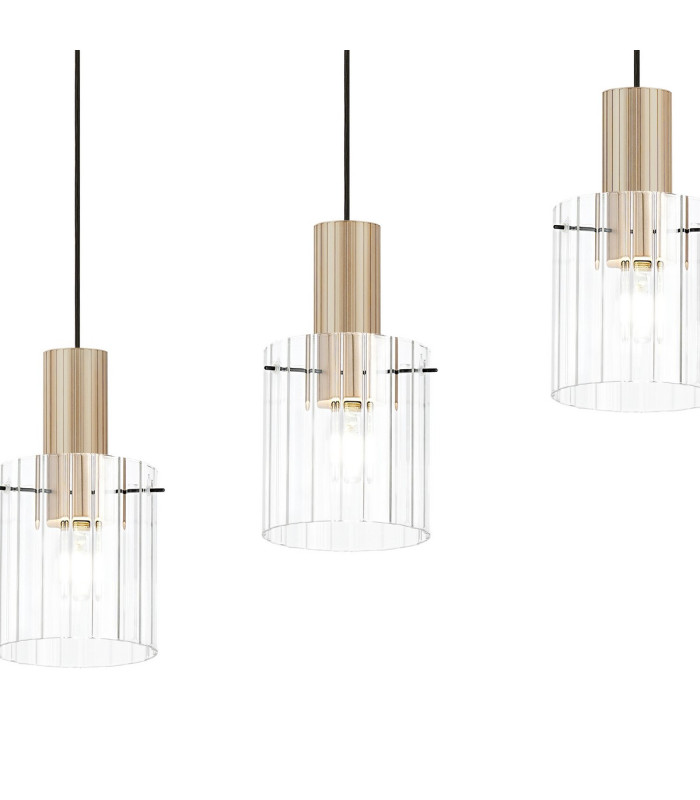 Hudson Linear Pendant 4 Light Adjustable E27 Light Gold/Clear Wide Line Glass-8