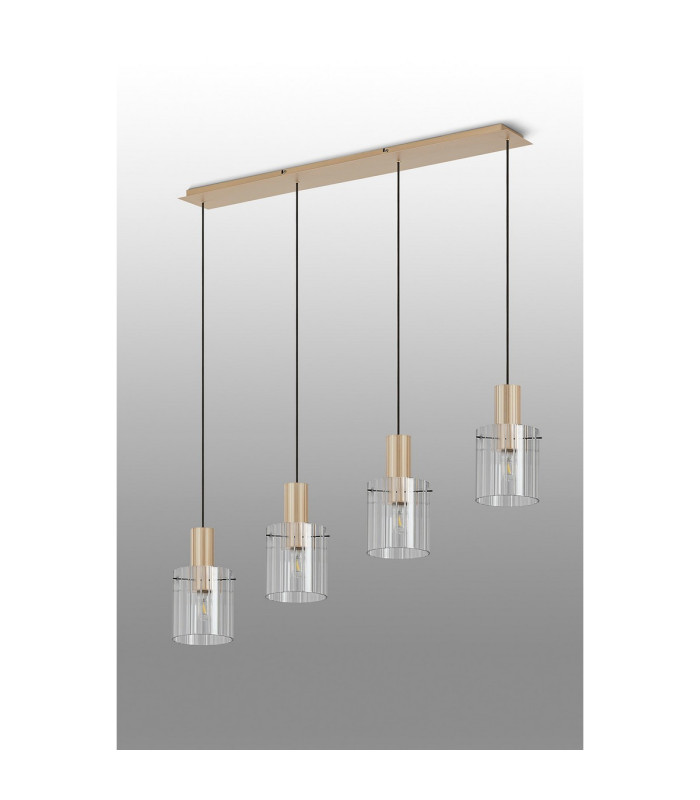 Hudson Linear Pendant 4 Light Adjustable E27 Light Gold/Clear Wide Line Glass-9