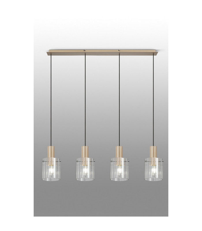Hudson Linear Pendant 4 Light Adjustable E27 Light Gold/Clear Wide Line Glass-10