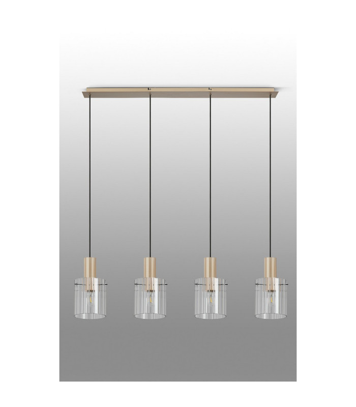 Hudson Linear Pendant 4 Light Adjustable E27 Light Gold/Clear Wide Line Glass-11