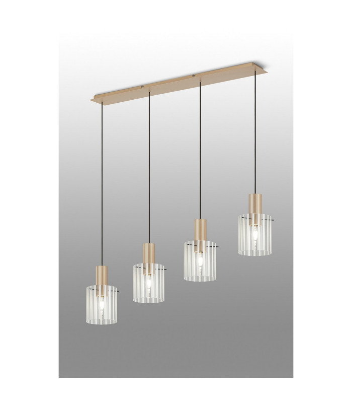 Hudson Linear Pendant 4 Light Adjustable E27 Light Gold/Frosted/Clear Wide Line Glass-3