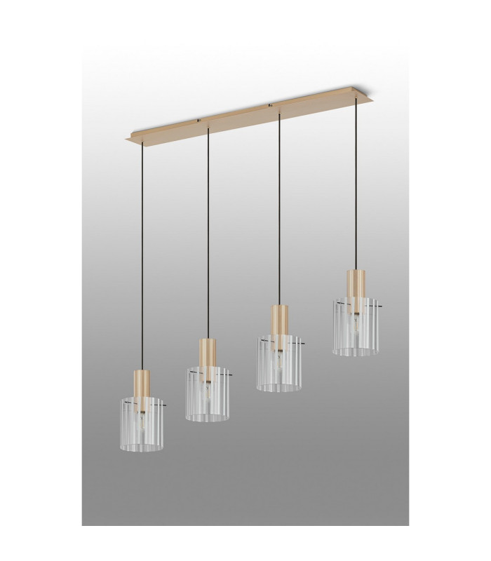 Hudson Linear Pendant 4 Light Adjustable E27 Light Gold/Frosted/Clear Wide Line Glass-9