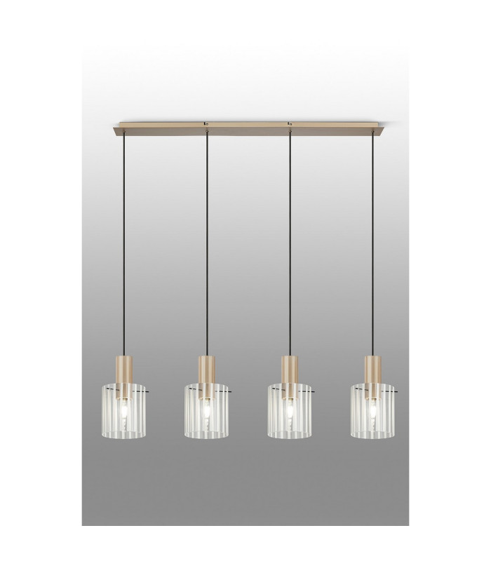 Hudson Linear Pendant 4 Light Adjustable E27 Light Gold/Frosted/Clear Wide Line Glass-10