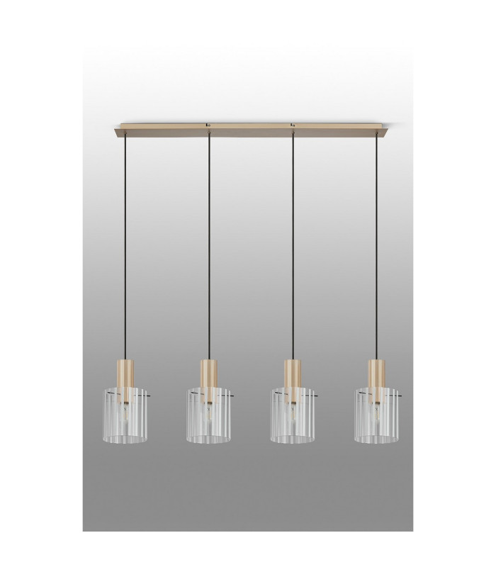 Hudson Linear Pendant 4 Light Adjustable E27 Light Gold/Frosted/Clear Wide Line Glass-11