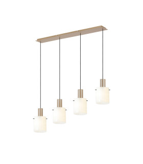 Hudson Linear Pendant 4 Light Adjustable E27 Light Gold/Gloss White Wide Line Glass-1