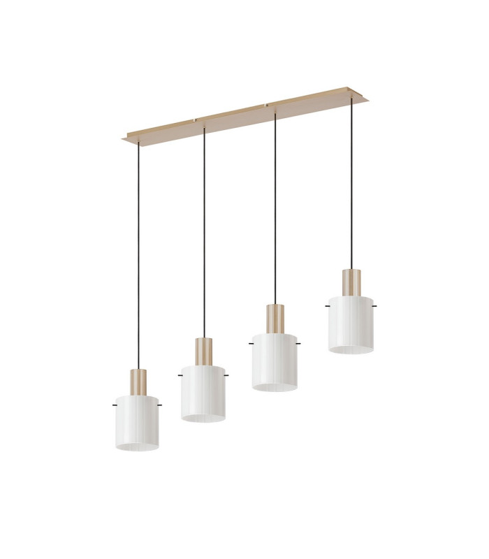 Hudson Linear Pendant 4 Light Adjustable E27 Light Gold/Gloss White Wide Line Glass-4