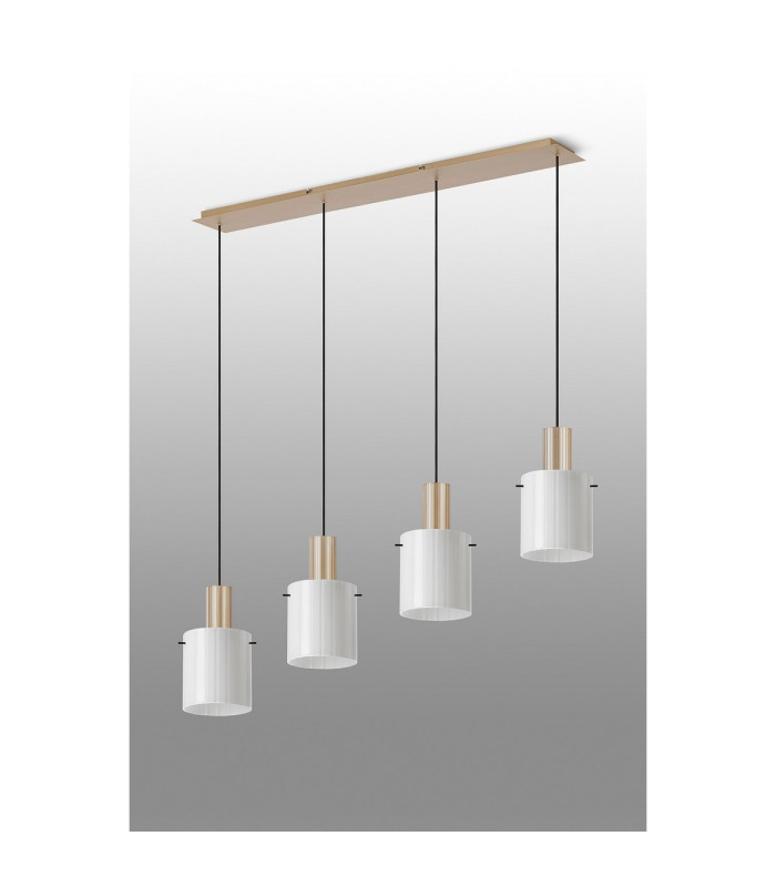 Hudson Linear Pendant 4 Light Adjustable E27 Light Gold/Gloss White Wide Line Glass-10