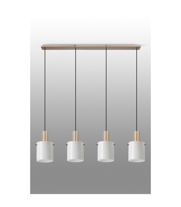 Hudson Linear Pendant 4 Light Adjustable E27 Light Gold/Gloss White Wide Line Glass-12