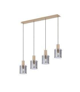 Hudson Linear Pendant 4 Light Adjustable E27 Light Gold/Smoke Wide Line Glass-1