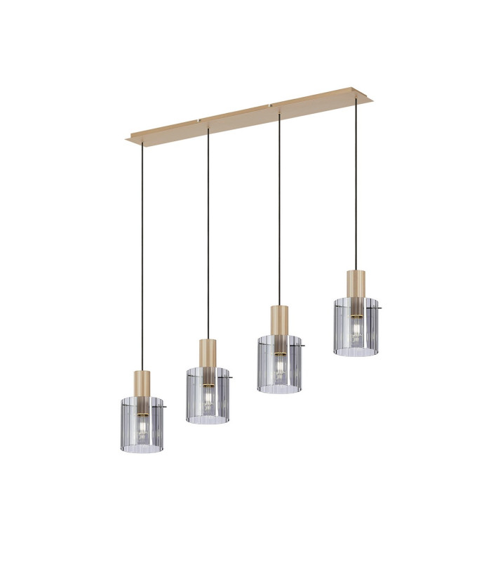 Hudson Linear Pendant 4 Light Adjustable E27 Light Gold/Smoke Wide Line Glass-1