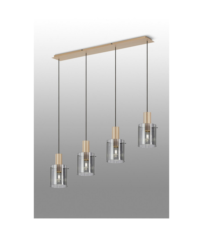 Hudson Linear Pendant 4 Light Adjustable E27 Light Gold/Smoke Wide Line Glass-3