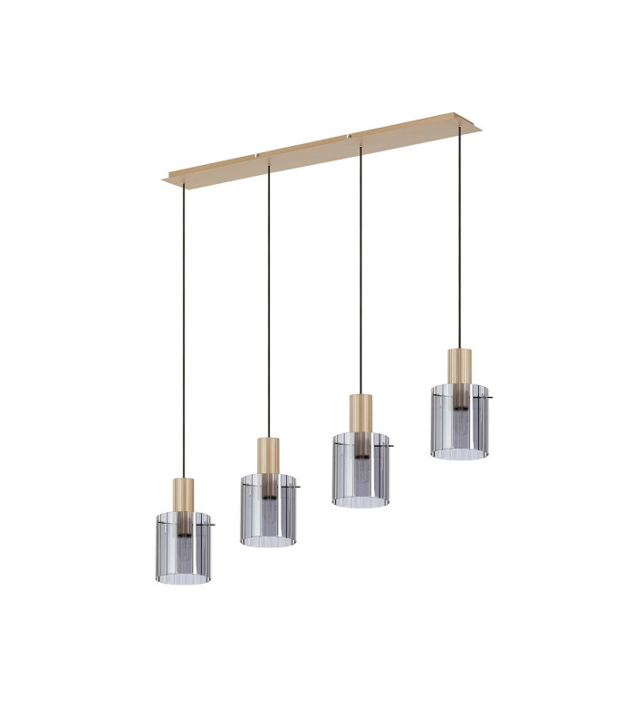 Hudson Linear Pendant 4 Light Adjustable E27 Light Gold/Smoke Wide Line Glass-4
