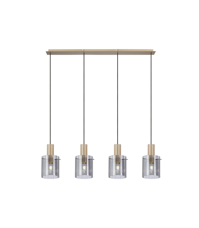 Hudson Linear Pendant 4 Light Adjustable E27 Light Gold/Smoke Wide Line Glass-5