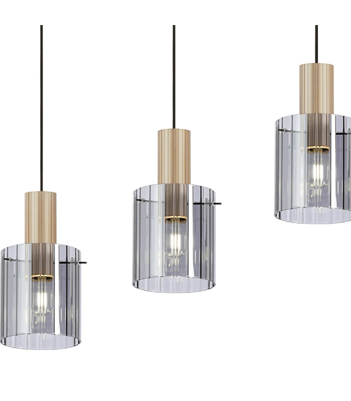 Hudson Linear Pendant 4 Light Adjustable E27 Light Gold/Smoke Wide Line Glass-8