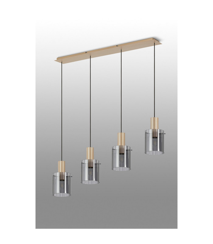 Hudson Linear Pendant 4 Light Adjustable E27 Light Gold/Smoke Wide Line Glass-9
