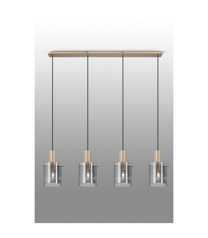 Hudson Linear Pendant 4 Light Adjustable E27 Light Gold/Smoke Wide Line Glass-10