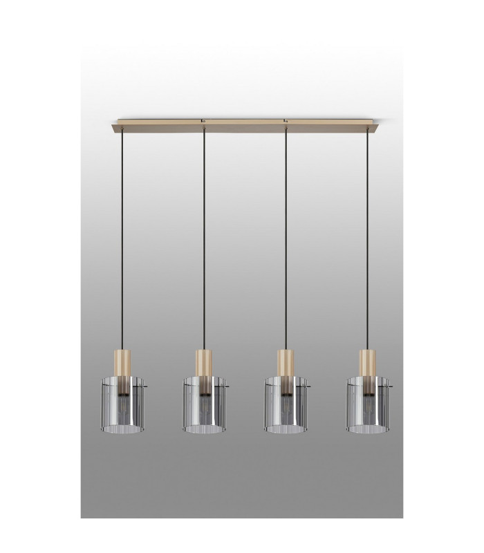 Hudson Linear Pendant 4 Light Adjustable E27 Light Gold/Smoke Wide Line Glass-11