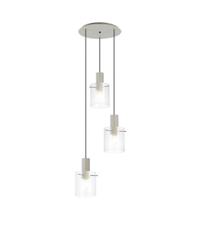 Hudson 49.5cm Round Pendant 3 Light Adjustable E27 Beige Stone/Clear Narrow Line Glass-1