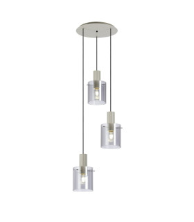 Hudson 49.5cm Round Pendant 3 Light Adjustable E27 Beige Stone/Smoke Narrow Line Glass-1