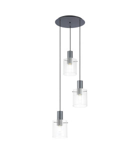 Hudson 49.5cm Round Pendant 3 Light Adjustable E27 Dark Grey/Clear Narrow Line Glass-1
