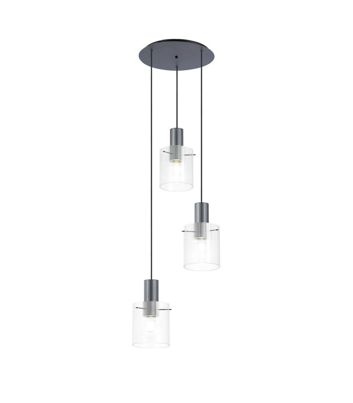 Hudson 49.5cm Round Pendant 3 Light Adjustable E27 Dark Grey/Clear Narrow Line Glass-1
