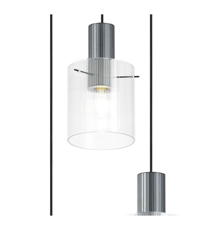 Hudson 49.5cm Round Pendant 3 Light Adjustable E27 Dark Grey/Clear Narrow Line Glass-6