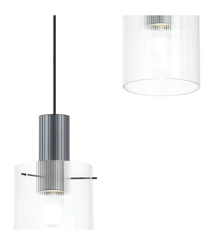 Hudson 49.5cm Round Pendant 3 Light Adjustable E27 Dark Grey/Clear Narrow Line Glass-7