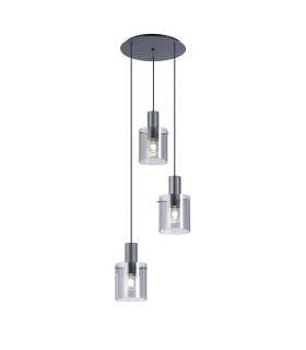 Hudson 49.5cm Round Pendant 3 Light Adjustable E27 Dark Grey/Smoke Narrow Line Glass-1