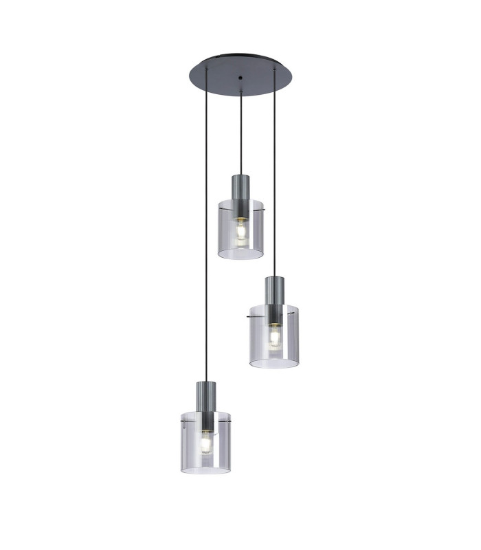 Hudson 49.5cm Round Pendant 3 Light Adjustable E27 Dark Grey/Smoke Narrow Line Glass-1