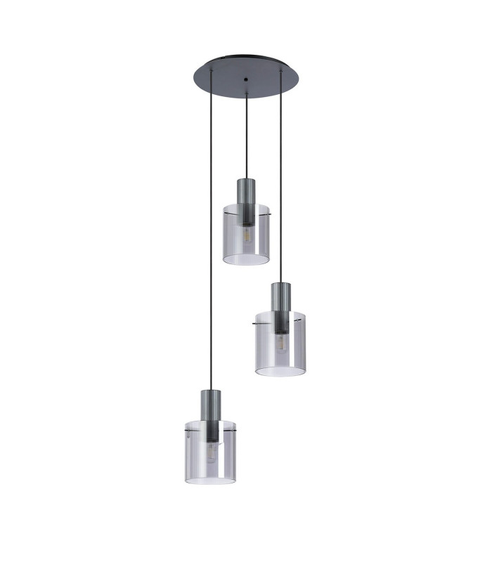 Hudson 49.5cm Round Pendant 3 Light Adjustable E27 Dark Grey/Smoke Narrow Line Glass-4