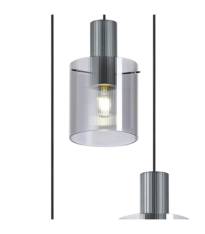 Hudson 49.5cm Round Pendant 3 Light Adjustable E27 Dark Grey/Smoke Narrow Line Glass-6