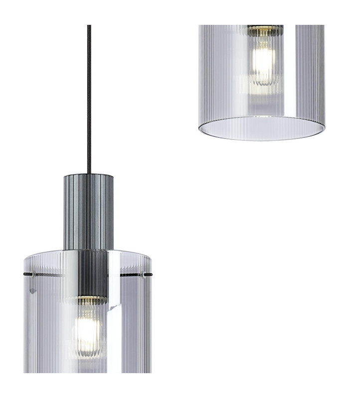 Hudson 49.5cm Round Pendant 3 Light Adjustable E27 Dark Grey/Smoke Narrow Line Glass-7