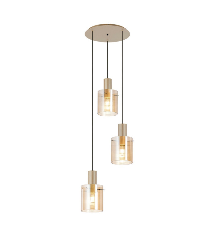 Hudson 49.5cm Round Pendant 3 Light Adjustable E27 Light Gold/Amber Narrow Line Glass-1